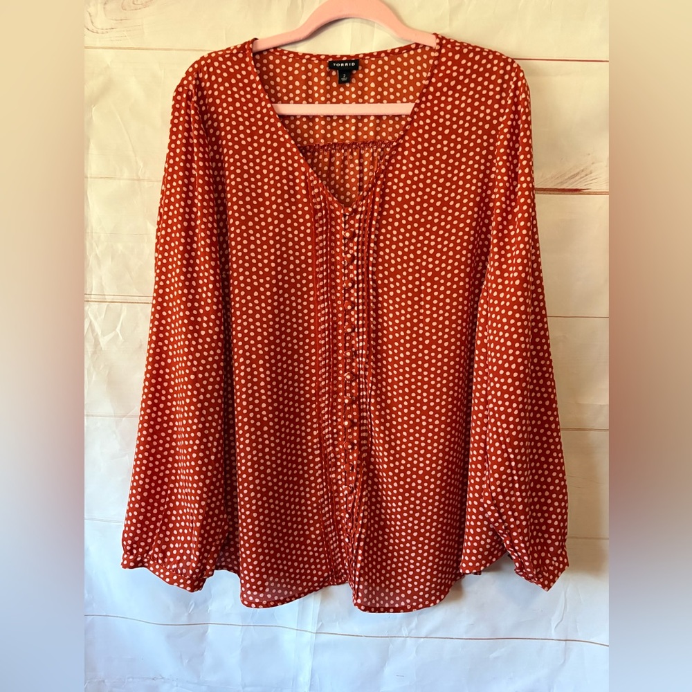 Torrid Red Polka Dot Blouse - Picture 1 of 6